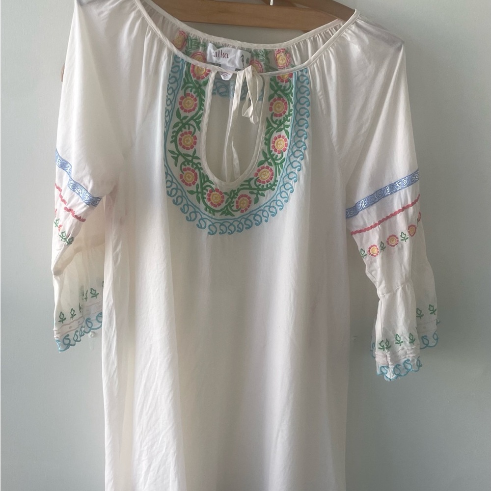 Vintage lush peacock embroidery shabby boho Darling peasant L